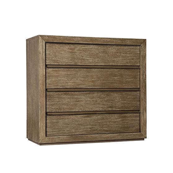 Light walnut textured wood grain transitional 4-drawer chest