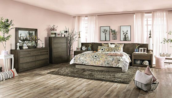 Light walnut textured wood grain transitional bed