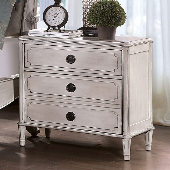 Antique white wood finish floral accents nightstand