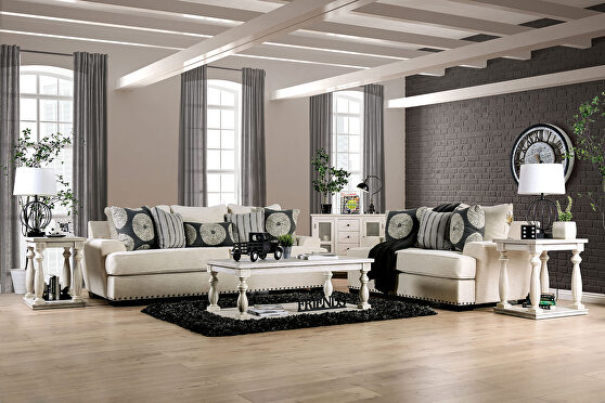 Ivory chenille contemporary sofa