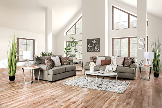 Transitional-style american-built gray finish sofa