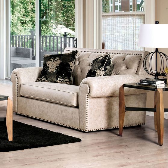 Beige W/ Gold Highlights Transitional Loveseat