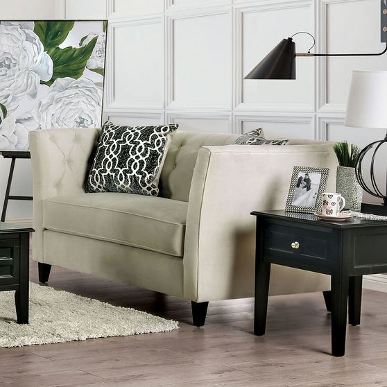 Ivory Chenille Fabric / Tufted Back Transitional Loveseat