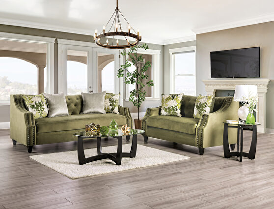 Line-textured american-made green sofa