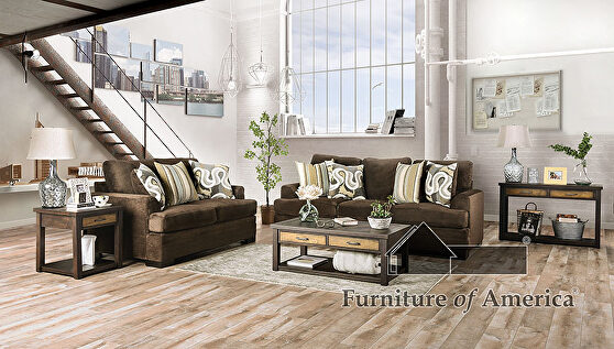Brown/ yellow chenille fabric sofa