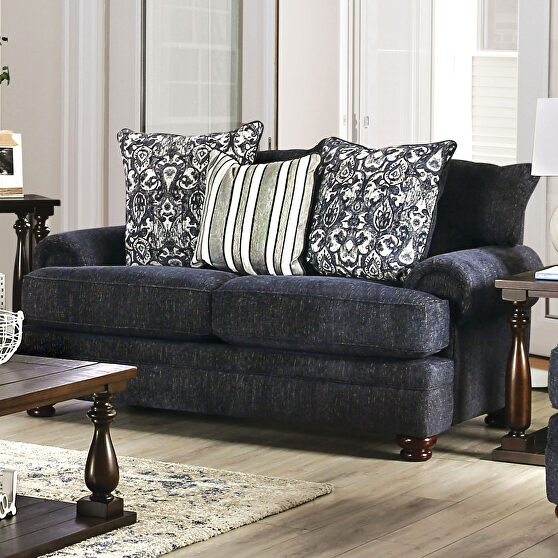 Rich blues and grays chenille loveseat