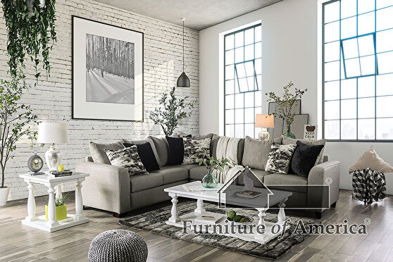 Gray upholstery and black throw pillows sectional sofa