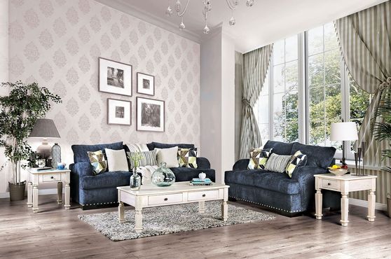 Navy contemporary us-made chenille fabric sofa