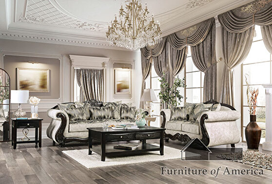 Traditional style beige/ silver chenille fabric sofa