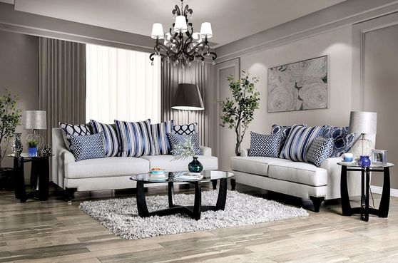 Light gray chenille fabric sloped arms sofa
