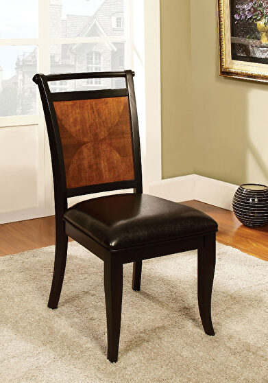 Acacia/ black padded leatherette seat dining chair