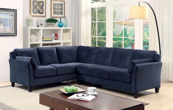Casually styled sectional sofa in navy fabric