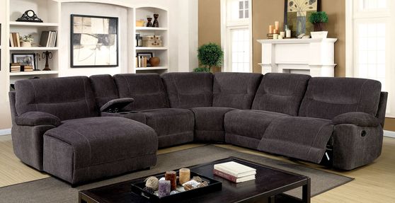 Recliner gray fabric sectional w/ console