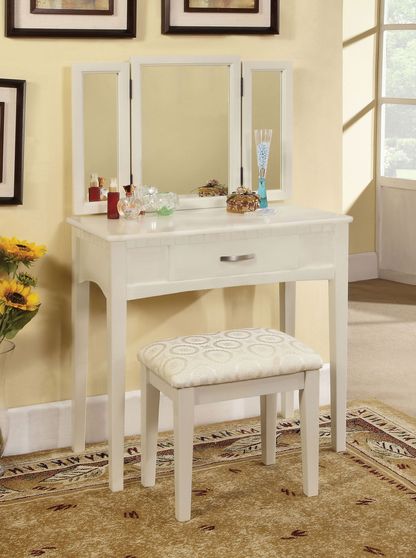 Rectangular mirror style vanity and stool set
