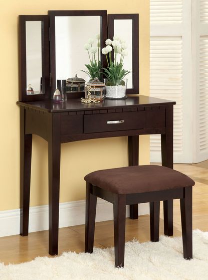 Rectangular mirror style vanity and stool set