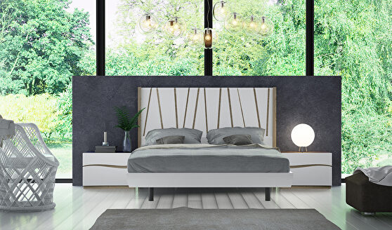 Contemporary white low-profile sleek bed