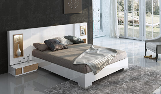 Low profile white / natural wood contemporary bed