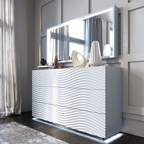 Stylish white glam style dresser w/ light
