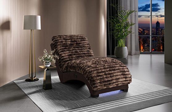 Brown corduroy fabric chaise lounger chair w/ usb