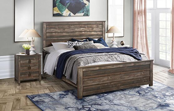 Weathered rustic finish casual style queen bed
