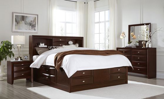 Modern merlot wood bed w/ platform and drawers