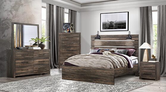 Dark oak finish traditional bed