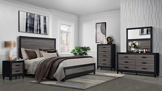 Modern farmhouse king bed with gray inlay