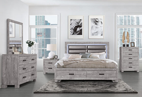 Washed gray sleek design modern king bed
