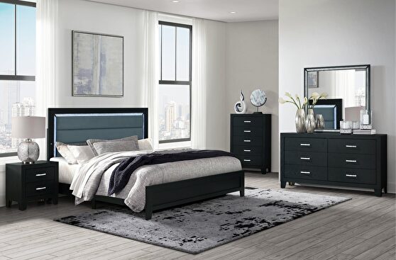 Black stylish bed w/ led