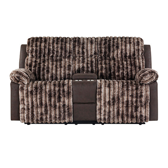 Brown corduroy / microfiber fabric manual recliner loveseat