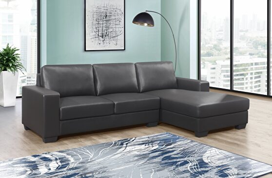 Right-facing dark gray pvc sectional sofa