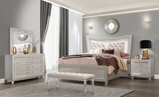 Glam style champagne finish contemporary bed