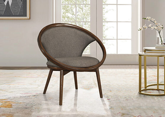 Chocolate tweed herringbone fabric upholstery accent chair