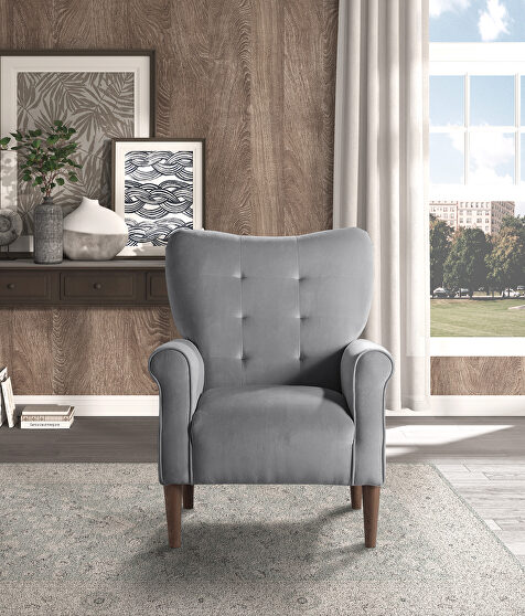 Dark gray velvet upholstery accent chair