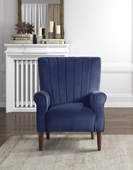 Navy blue velvet upholstery accent chair