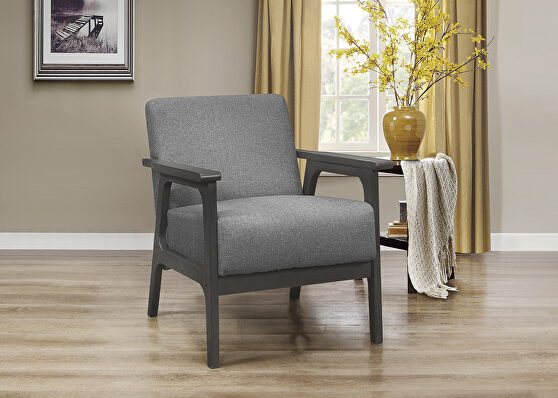 Gray textured fabric upholstery accent chair