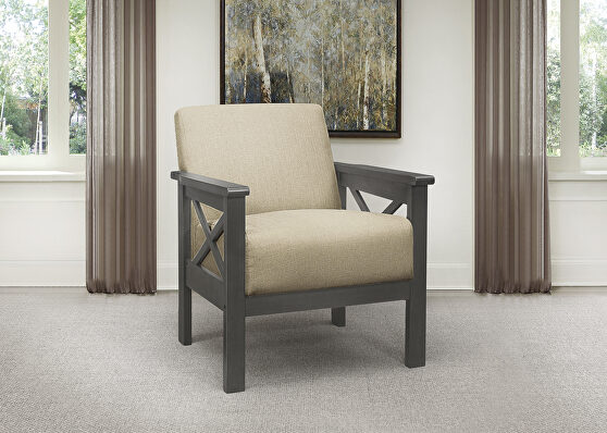 Light brown textured fabric upholstery accent chair