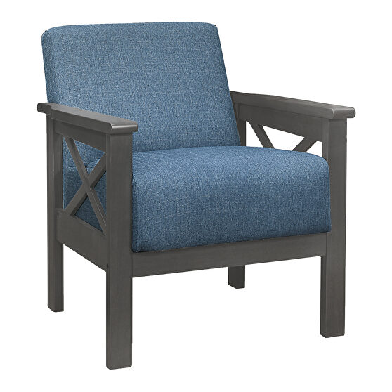 Blue textured fabric upholstery accent chair