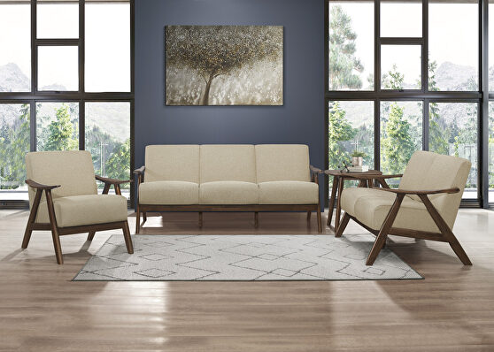 Light brown textured fabric upholstery sofa