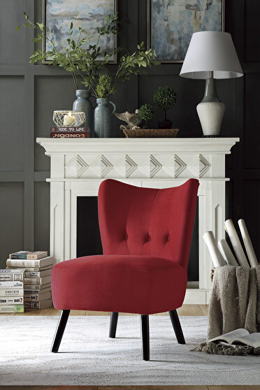 Red velvet upholstery accent chair
