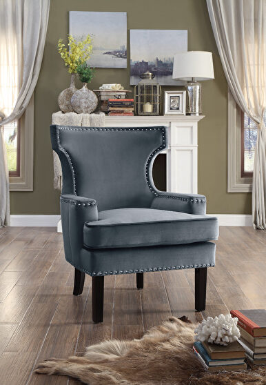 Gray velvet upholstery accent chair