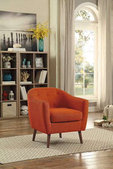 Orange textured fabric upholstery accent chair