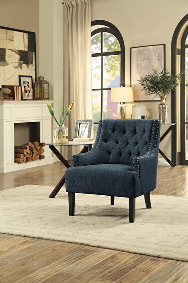 Indigo textured fabric upholstery accent chair