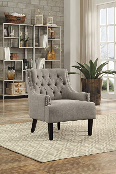 Taupe textured fabric upholstery accent chair