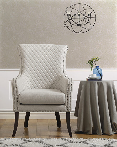 Beige textured fabric upholstery quilted accent chair