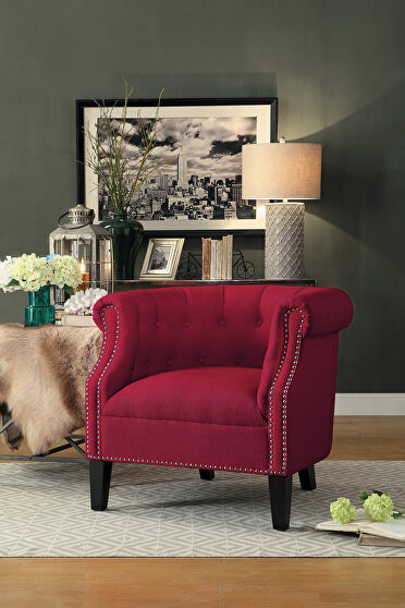 Red textured fabric upholstery accent chair