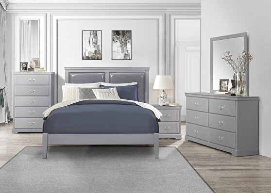 Gray finish faux leather upholstered headboard queen bed