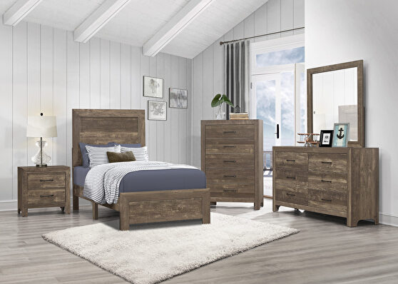 Rustic brown finish twin bed