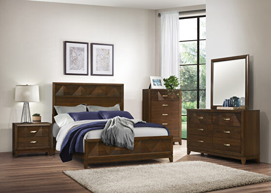 Walnut finish modern styling queen bed