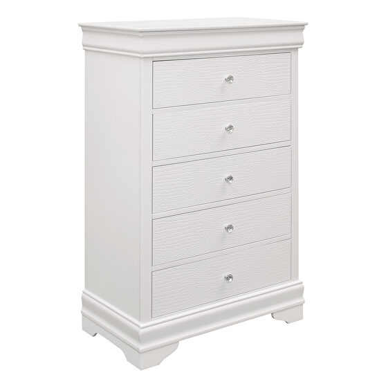 White finish faux alligator embossed drawer fronts chest